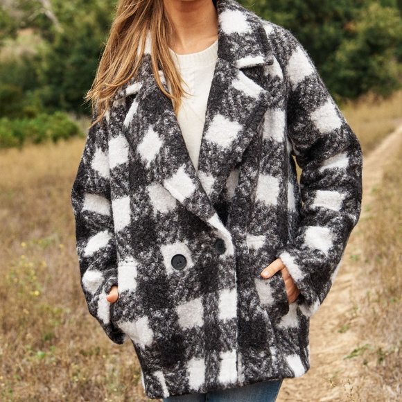 new DAVI N DANI BOUCLE blazer jacket black white SM-3X plaid western Boho CHIC - Picture 2 of 8